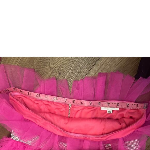 Mable Strapless Hot Pink Tulle Party Mini Dress Rhinestone Waist Women’s L - Picture 4 of 6